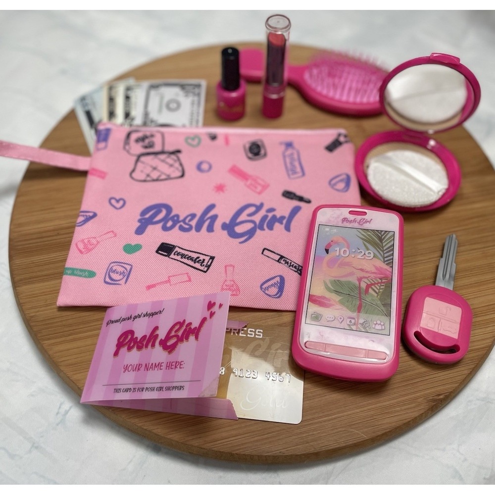 POSH GIRL Makeup Pouch Bag‎ Phone Key Card & More Play Set Kids Pink Like Mommy